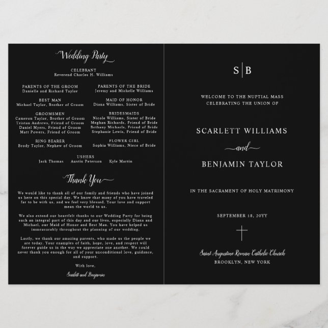 Black Catholique Bröllop med Fullt Mass Programme (Framsida)