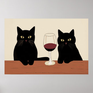Black Cats and Red Wine Minimalist  Poster