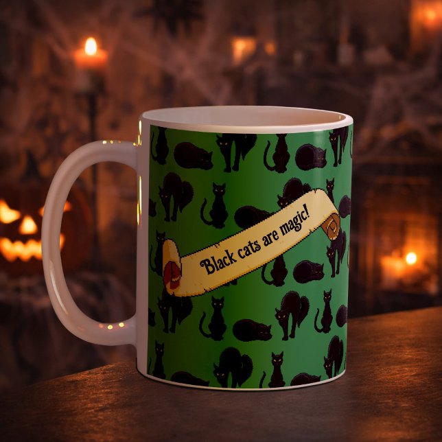 Black Cats Are Magic! Witches Cat Pixel Art Stripe Kaffemugg (Skapare uppladdad)