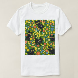 Black Cats | Cute Black Cats Floral Meadow Pattern T Shirt