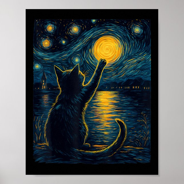 Black Cats Lover Starry Night Vincent Van Gogh  Poster (Framsidan)