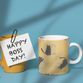 Black Cats on Mustard with Blue Outlines– Modern  Kaffemugg