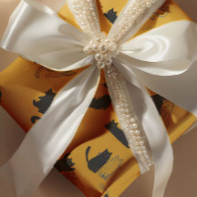 Black Cats on Mustard with Blue Outlines– Modern 