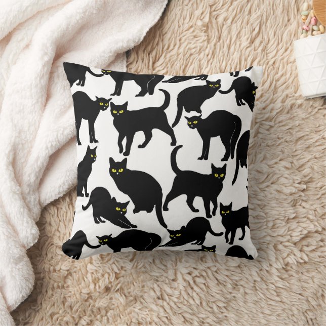Black Cats on White Kudde (Filt)