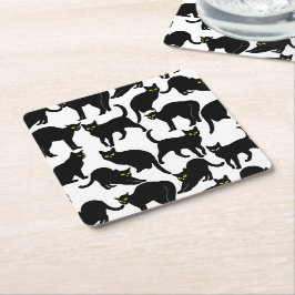 Black Cats on White Underlägg Papper Kvadrat
