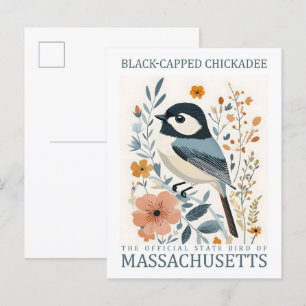 Black Ccap Chickadee Bird of Massachusetts USA Vykort