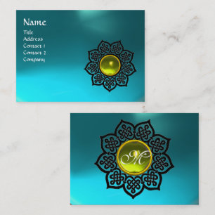 BLACK CELTIC FLOWER GULT GEM MONOGRAM Aqua Blue Visitkort
