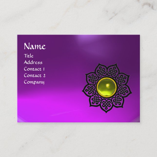 BLACK CELTIC FLOWER GULT GEM MONOGRAM Lila Visitkort (Framsida)