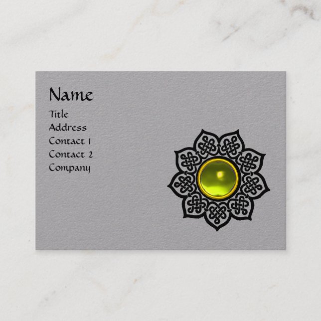 BLACK CELTIC FLOWER GULT TOPAZ GEM MONOGRAM Grått Visitkort (Framsida)