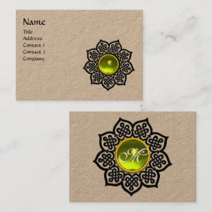 BLACK CELTIC FLOWER GULT TOPAZ GEM MONOGRAM VISITKORT