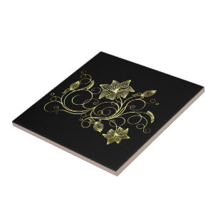 Black Ceramic Tile med Guld Flowers Välj Färg Kakelplatta