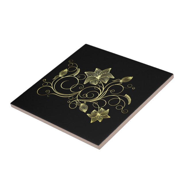 Black Ceramic Tile med Guld Flowers Välj Färg Kakelplatta (Sidan)