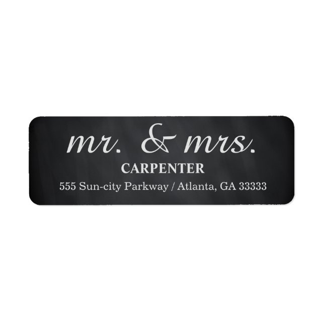 Black Chalk Board Mr. & Mrs Returadress Etikett (Framsidan)