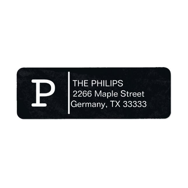 Black Chalkboard Anpassningsbar Monogram Returadress Etikett (Framsidan)