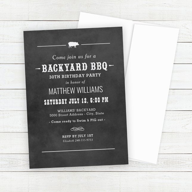 Black Chalkboard Backyard BBQ-Födelsedagsfest Inbjudningar (Skapare uppladdad)