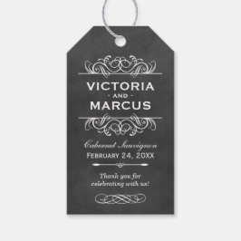 Black Chalkboard Bröllop Vin Flaska Monogram Presentetikett