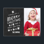 BLACK CHALKBOARD CHRISTMAS PHOTO POSTCARD HELG VYKORT<br><div class="desc">CHALKBOARD CHRISTMAS HELGDAG PHOTO CARD. Roligtens krittypsnitt används på en svart bakgrund för kriteffekt. Jag önskar dig God jul och Gott nytt år. Anpassa med ditt namn och din familjefoto. Elke Clarke© for Monogram Gallery. Kontakta butiken eller luxuryweddinginvitations@gmail.com om du vill ha ett annat ordspråk.</div>