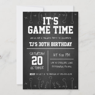 Black Chalkboard Football Sports Birthday Inbjudningar