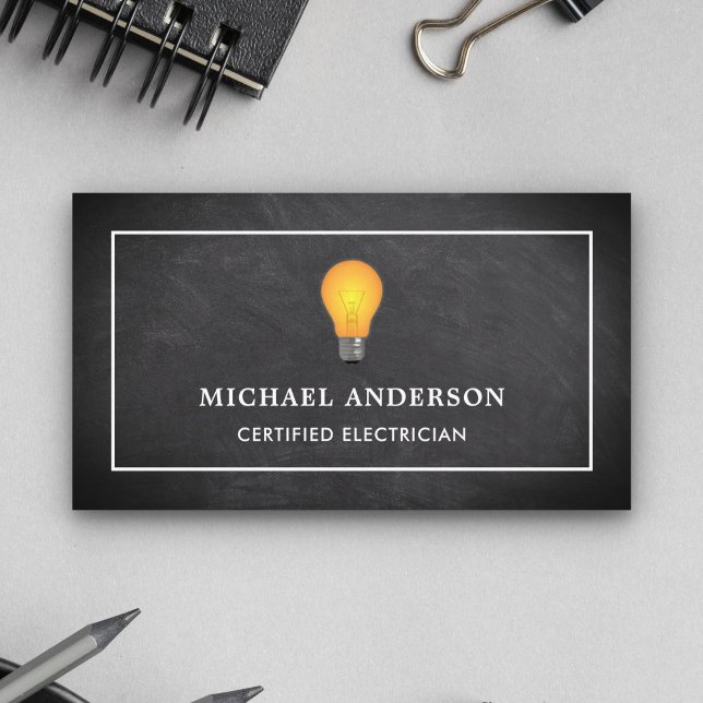 Black Chalkboard Gult Light Bulb Electric Visitkort (Skapare uppladdad)