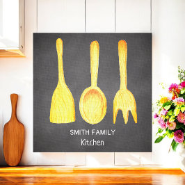 Black Chalkboard Gult Utensils Kitchen Canvastryck