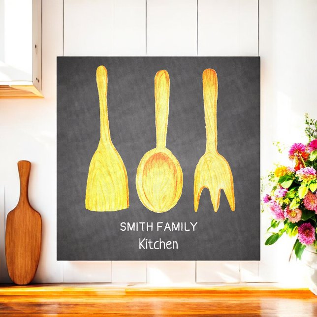 Black Chalkboard Gult Utensils Kitchen Canvastryck (Skapare uppladdad)