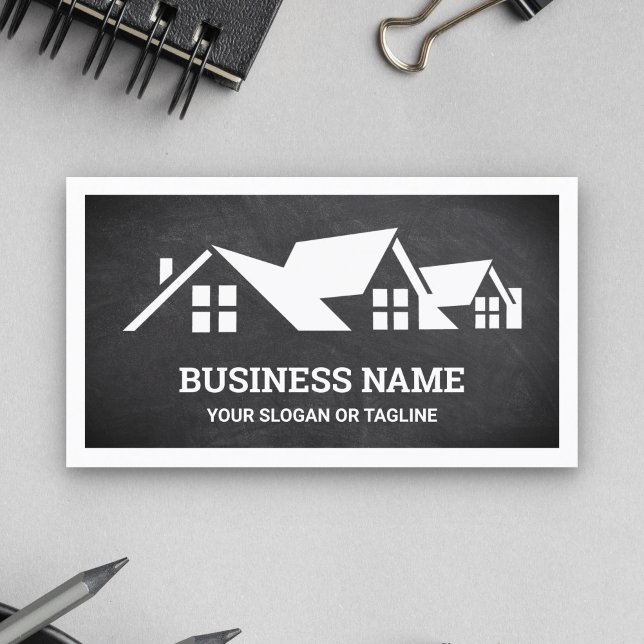 Black Chalkboard House Roofing Construction Roofer Visitkort (Skapare uppladdad)