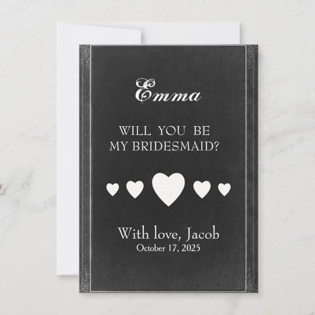 Black Chalkboard kommer du bli min bridesmaid Inbjudningar (Framsida)