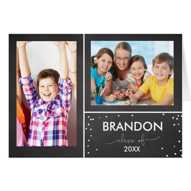 Black Chalkboard-look för studentfest-inbjudan, Hälsningskort (Framsidan Horizontal)