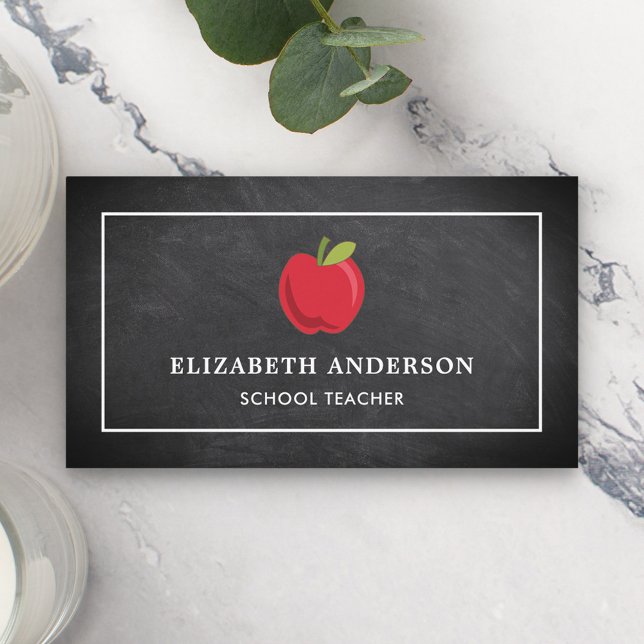 Black Chalkboard Red Apple School Teacher Visitkort (Skapare uppladdad)