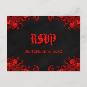 Black Chalkboard Red Blommigt OSA Reply Postcards Inbjudan Vykort