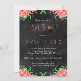 Black Chalkboard Rosa Blommigt Möhippa Inbjudan