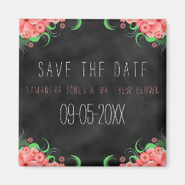 Black Chalkboard Rosa Blommigt Spara datum magnete Magnet