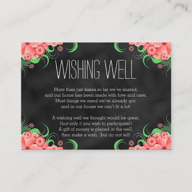 Black Chalkboard Rosa Blommigt Wishing-brunn Tilläggskort (Framsida)