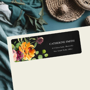 BLACK CHALKBOARD ROSA GULT ORANGE BLOMMIGT ADRESS RETURADRESS ETIKETT