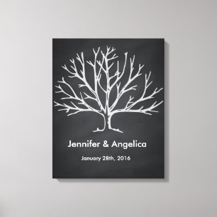 Black Chalkboard Rustic Bröllop Fingerprint Träd Canvastryck