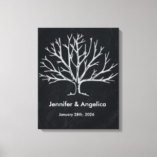 Black Chalkboard Rustic Bröllop Fingerprint Träd Canvastryck