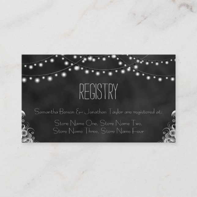 Black Chalkboard String Ljus Gift-register Tilläggskort (Framsida)