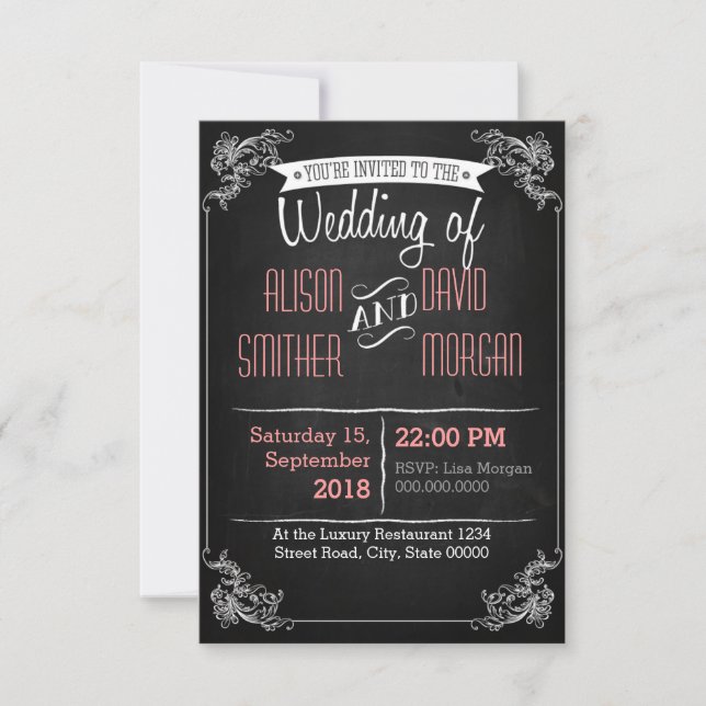 Black chalkboard wedding invitation inbjudningar (Framsida)