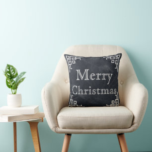 Black Chalkboard White Swirl God jul Kudde