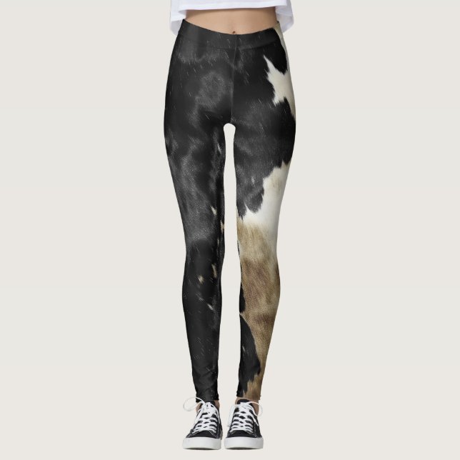Black Champagne Guld Cowboy Cowgirl Cowhide Leggings (Framsida)
