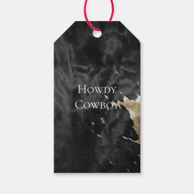 Black Champagne Guld Cowboy Cowgirl Cowhide Presentetikett (Framsidan)