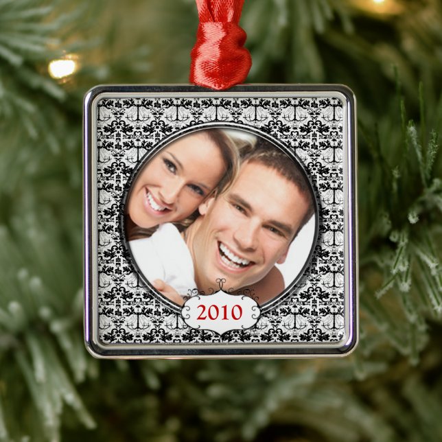 Black Chandelier Damask Photo jul Ornament (Träd)