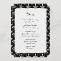 Black Chandelier Damask Wedding Menu