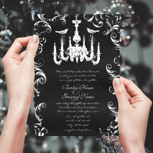 Black Chandelier Love Bird Wedding bjudande
