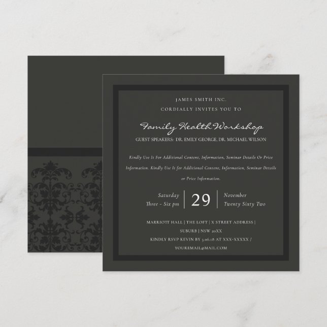 BLACK CHARCOAL DAMASK CLASSIC WORKSHOP EVENT INBJUDNINGAR (Fram/baksida)