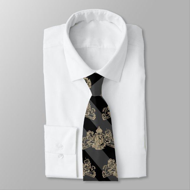 Black Charcol Tuxedo Rand White Guld Emblem Slips (Bunden)