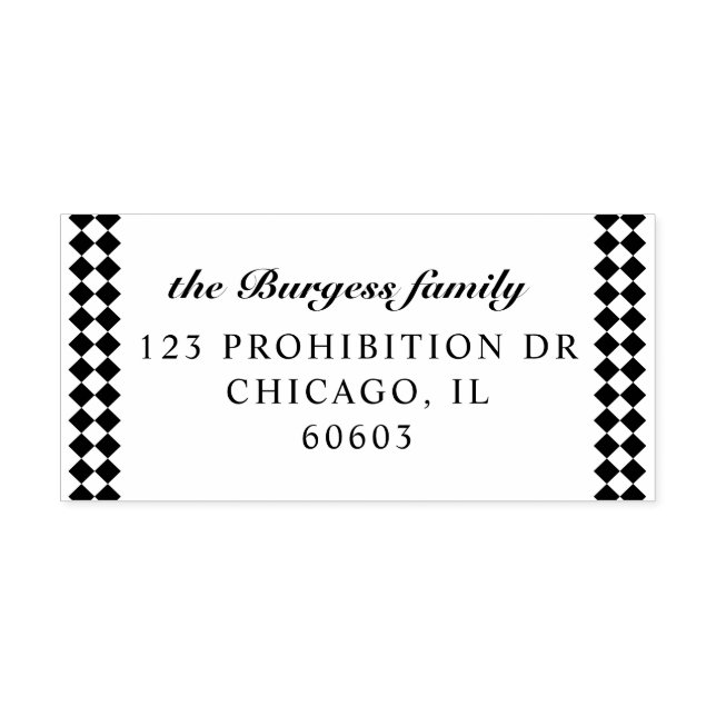 Black Checkerboard Border Return Address Självfärgande Stämpel (Design)