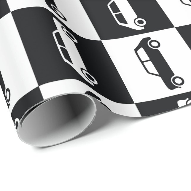 Black Checkerboard Mini Cooper Presentpapper (Rullad Hörn)