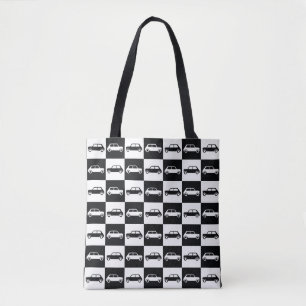 Black Checkerboard Mini Cooper Tote Bag Tygkasse