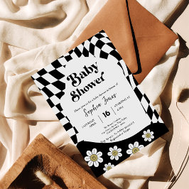 Black Checkered Girl | Gingham | 70-talets babydus Inbjudningar